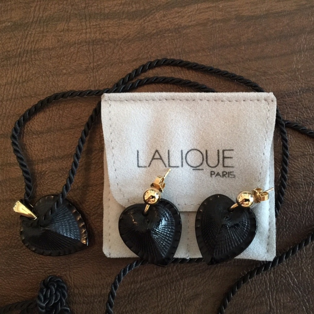 Vintage Lalique Heart Set with Pendant & Earrings